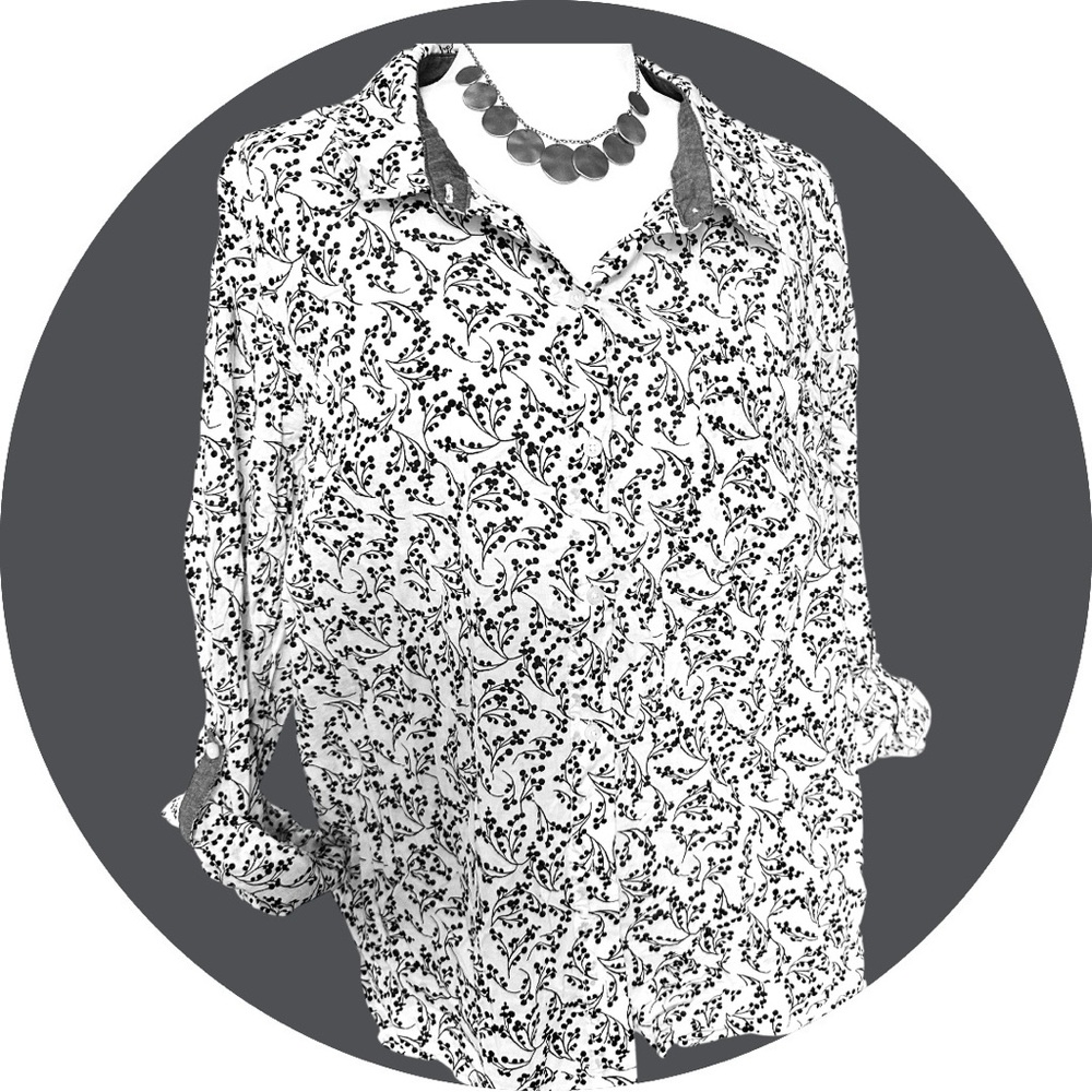 Tommy Hilfiger Women’s Floral Shirt | Size XL | Black and White| 100% Cotton